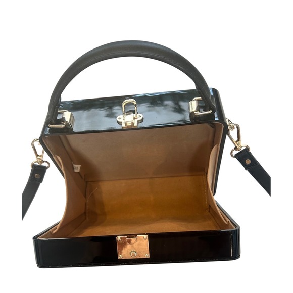 Novelty Acrylic Face Box Clutch Crossbody Bag Black White Glasses Red Lips - Picture 5 of 11